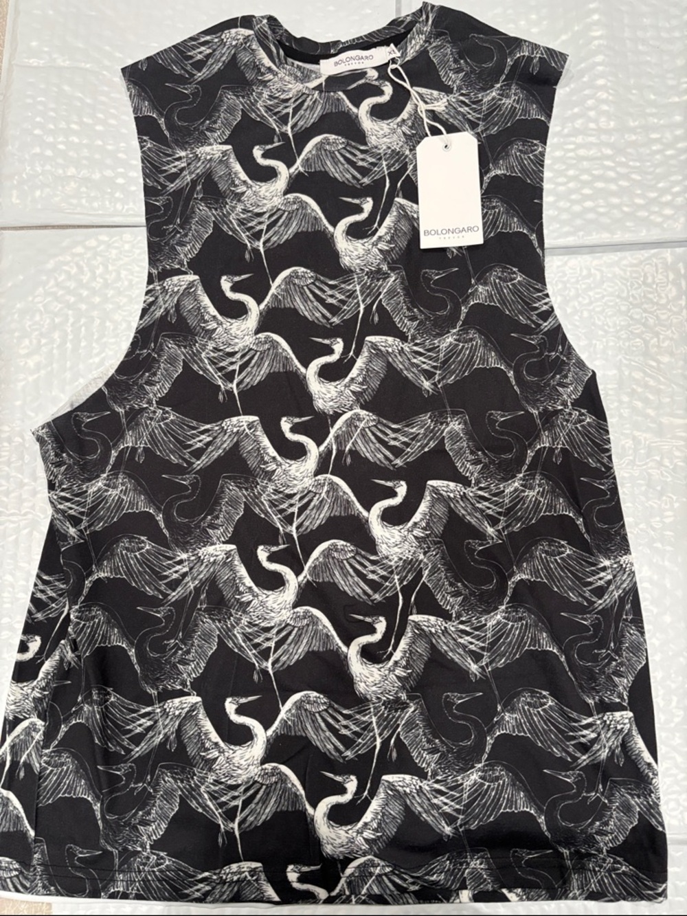 Bolongaro Trevor Black Crane-Print Tank Top. Size XS. New